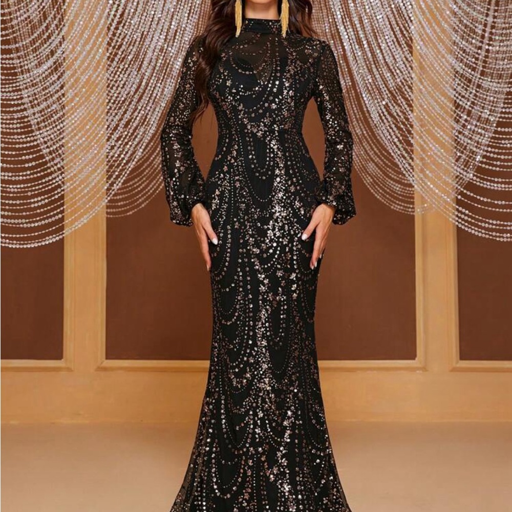 Elegant Black and Silver Sequin Evening Gown